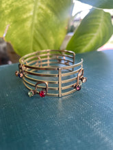 Load image into Gallery viewer, 1940s Carper Co Music Staff Bracelet in 12k Goldfill with Multicolor Rhinestone Music Notes