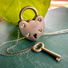 Load image into Gallery viewer, FULL SALE DONATED: Amazing Vintage Working Steel Heart Lock with Key on Silverplate Chain.