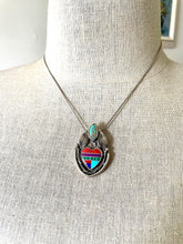 Load image into Gallery viewer, FULL SALE DONATED: Sacred Heart Pendant with Turquoise and Inlay Cabochon, in Sterling Silver with Copper Backplate