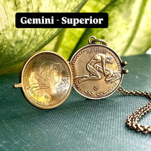 Load image into Gallery viewer, MADE TO ORDER CUSTOM LOCKET - Choose Two Zodiac Signs. ARIES, TAURUS, GEMINI, CANCER, LEO, VIRGO, LIBRA, SCORPIO, SAGITTARIUS, CAPRICORN, AQUARIUS, PISCES.
