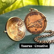 Load image into Gallery viewer, MADE TO ORDER CUSTOM LOCKET - Choose Two Zodiac Signs. ARIES, TAURUS, GEMINI, CANCER, LEO, VIRGO, LIBRA, SCORPIO, SAGITTARIUS, CAPRICORN, AQUARIUS, PISCES.