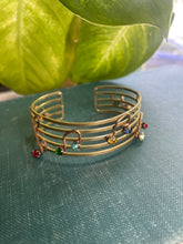 Load image into Gallery viewer, 1940s Carper Co Music Staff Bracelet in 12k Goldfill with Multicolor Rhinestone Music Notes