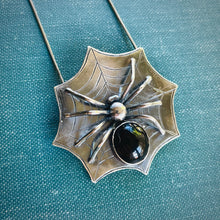 Load image into Gallery viewer, *Available at Artifact: Creative Recycle* 3D Spider Pendant in Sterling Silver with Onyx Cabochon