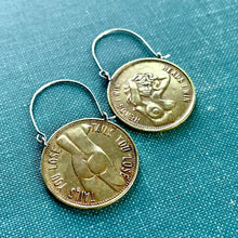 Load image into Gallery viewer, MADE TO ORDER Peep Show Token Earrings, Busty Lady “Heads I Win / Tails You Lose”
