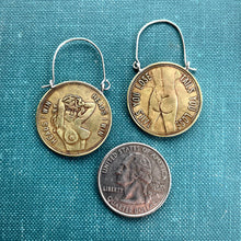 Load image into Gallery viewer, MADE TO ORDER Peep Show Token Earrings, Busty Lady “Heads I Win / Tails You Lose”