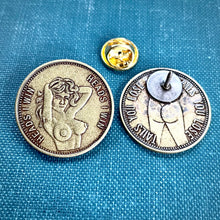 Load image into Gallery viewer, READY TO SHIP Peep Show Token Pin made from Vintage Peep Show Tokens