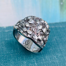 Load image into Gallery viewer, Floral Tiger Lily Spoon Ring w Letter “S” Engraved - One of a Kind
