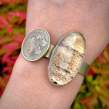Load image into Gallery viewer, Montana Agate and Tiger Coin Cuff