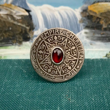 Load image into Gallery viewer, Vintage Moroccan Coin Ring with Garnet and Sterling Shank