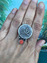 Load image into Gallery viewer, Spintria and Vintage Carved Coral Rose Ring. Adjustable Size.