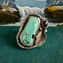 Load image into Gallery viewer, Stunning Turquoise and Garnet Statement Ring. Adjustable Size.