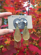 Load image into Gallery viewer, Hammered Brass Shoulder Duster Earrings with Quartz Pyramids and Sterling Silver Posts