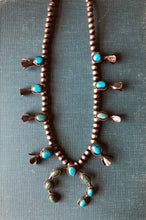 Load image into Gallery viewer, Vintage Native American Squash Blossom Turquoise Necklace