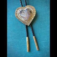 Load image into Gallery viewer, Agate Heart Bolo Tie in Brass