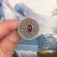 Load image into Gallery viewer, Vintage Moroccan Coin Ring with Garnet and Sterling Shank