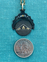 Load image into Gallery viewer, SECRET MESSAGE Antique Masons Masonic Hidden Spinning Watch Fob Pendant Necklace. Square and Compass. Pentagram.