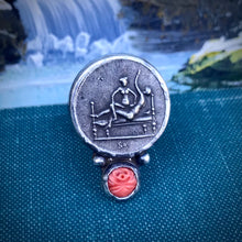 Load image into Gallery viewer, Spintria and Vintage Carved Coral Rose Ring. Adjustable Size.