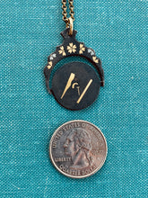 Load image into Gallery viewer, SECRET MESSAGE Antique Masons Masonic Hidden Spinning Watch Fob Pendant Necklace. Square and Compass. Pentagram.