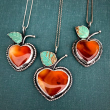 Load image into Gallery viewer, Beautiful Peach Pendant with Carnelian and Carved Turquoise on Sterling Chain