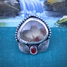 Load image into Gallery viewer, READY TO SHIP! Amazing Moss Agate Statement Ring with Vintage Carnelian Scarab. Size 7.25-7.5.