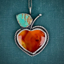 Load image into Gallery viewer, Beautiful Peach Pendant with Carnelian and Carved Turquoise on Sterling Chain