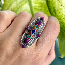 Load image into Gallery viewer, Vintage Navajo Silversmith Ring with Inlay Cabochon, Adjustable Size.
