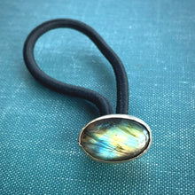 Load image into Gallery viewer, Labradorite Hair Tie in Brass
