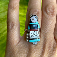 Load image into Gallery viewer, Vintage Zuni Corn Maiden Ring by Teresa Waseta. Size 5.5
