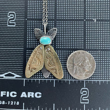 Load image into Gallery viewer, Made-to-Order Moth Pendant with Moveable Wings in Sterling, Brass and Turquoise
