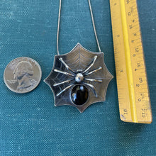 Load image into Gallery viewer, 3D Spider Pendant in Sterling Silver with Onyx Cabochon
