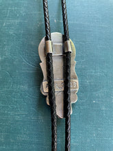 Load image into Gallery viewer, Bolo Tie with 1964 Silver Pop-Out Coin, Turquoise and Handmade Leaves &amp; Flower in Solid Sterling Silver
