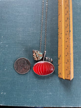 Load image into Gallery viewer, Pumpkin Pendant with Carnelian, Carved Turquoise, Sterling and Copper

