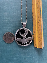 Load image into Gallery viewer, Bat Moon Pendant in Sterling with Black Obsidian
