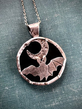 Load image into Gallery viewer, Bat Moon Pendant in Sterling with Black Obsidian
