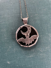 Load image into Gallery viewer, Bat Moon Pendant in Sterling with Black Obsidian

