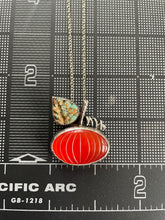 Load image into Gallery viewer, Pumpkin Pendant with Carnelian, Carved Turquoise, Sterling and Copper
