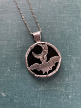 Load image into Gallery viewer, Bat Moon Pendant in Sterling with Black Obsidian
