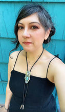 Load image into Gallery viewer, Bolo Tie with 1964 Silver Pop-Out Coin, Turquoise and Handmade Leaves &amp; Flower in Solid Sterling Silver
