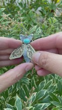 Load and play video in Gallery viewer, Made-to-Order Moth Pendant with Moveable Wings in Sterling, Brass and Turquoise
