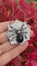 Load and play video in Gallery viewer, 3D Spider Pendant in Sterling Silver with Onyx Cabochon
