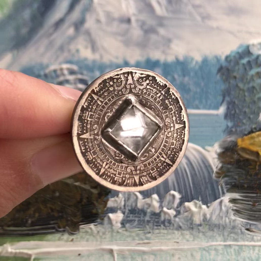 Quartz Pyramid / 1945 Mexico Ten Centavos Ring