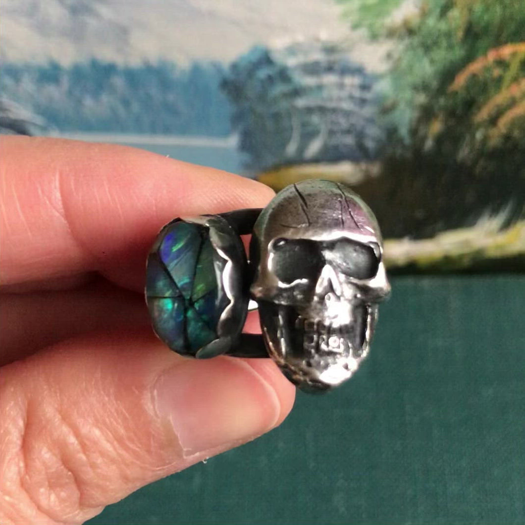 Solid Sterling Mosaic Opal Memento Mori Ring