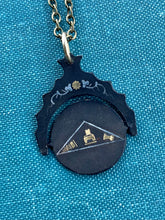 Load image into Gallery viewer, SECRET MESSAGE Antique Masons Masonic Hidden Spinning Watch Fob Pendant Necklace. Square and Compass. Pentagram.
