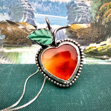 Load image into Gallery viewer, Beautiful Peach Pendant with Carnelian and Carved Turquoise on Sterling Chain
