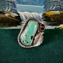 Load image into Gallery viewer, Stunning Turquoise and Garnet Statement Ring. Adjustable Size.
