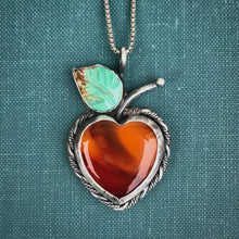 Load image into Gallery viewer, Beautiful Peach Pendant with Carnelian and Carved Turquoise on Sterling Chain
