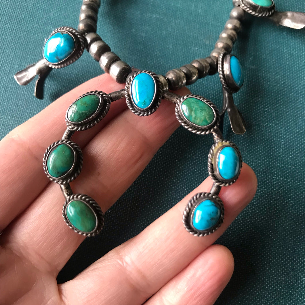 Vintage Native American Squash Blossom Turquoise Necklace