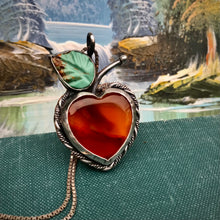 Load image into Gallery viewer, Beautiful Peach Pendant with Carnelian and Carved Turquoise on Sterling Chain
