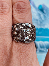 Load image into Gallery viewer, Floral Tiger Lily Spoon Ring w Letter “S” Engraved - One of a Kind
